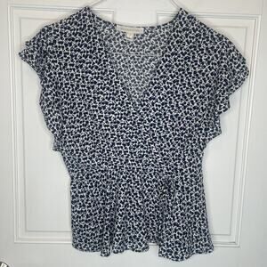 Anthropologie Monteau Los Angeles Floral Faux Wrap Blouse Sz M Top Cottage Boho